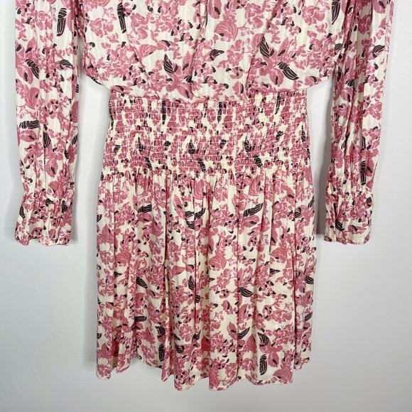 Evereve Roan + Ryan XSmall XS Pink Cream Floral Genevieve Smocked Waist Dress - Picture 9 of 13